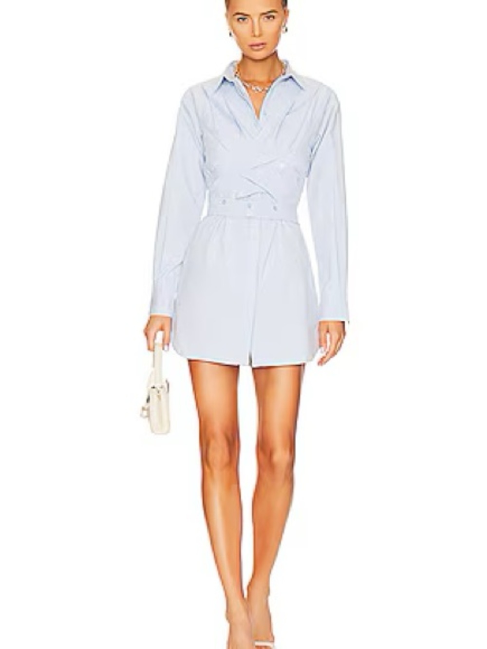 Tailored Light Blue Shirt-Style Mini Dress